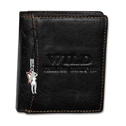 D3OPJ115N - Cartera de Piel de dragón para Hombre y Mujer, Color marrón, 9 x 2 x 10 cm