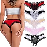 KUKOME Womens Sexy Soft 5 Pack Lace Back Low Rise Hipster Briefs Panties(Larger, Mixed Color Sets - 5Pack)