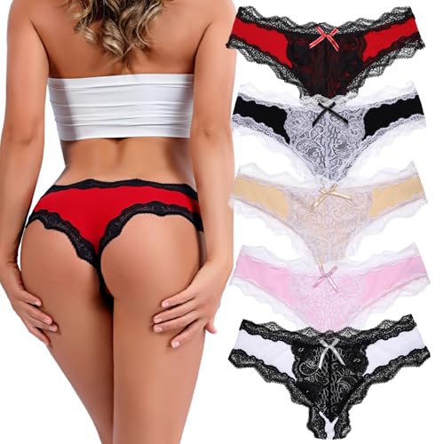 KUKOME Women's Lace Underwear Sexy Panties for Women Comfort Cheeky Bikini Underwear Soft Hipster Brief Panties for Ladies