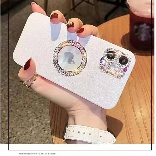 Coque iPhone de luxe LVTFCO en cuir PU blanc pailleté et diamants