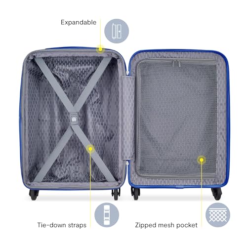 DELSEY PARIS Christine Hardside Expandable Luggage, Stylish and Unique, Glossy Exterior with 360 Spinner Wheels, Lockable Telescoping Handle, Men and Women, White with Blue Trim, Carry-On 20-Inch3