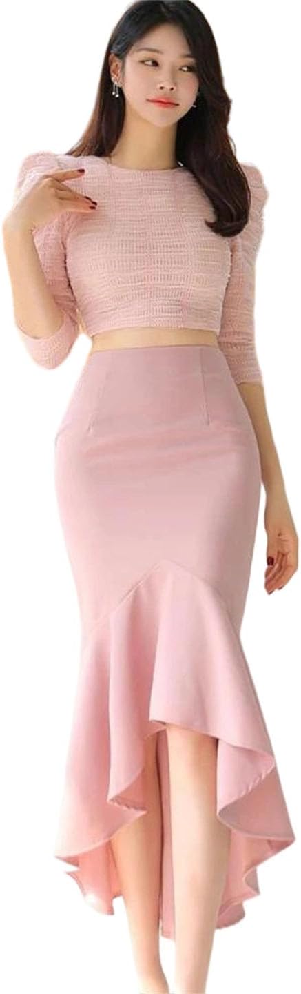 Women Party 2 Piece Sets Outfit Short Tops Mermaid Skirts Korean Mermaid Skirt Set Clothing