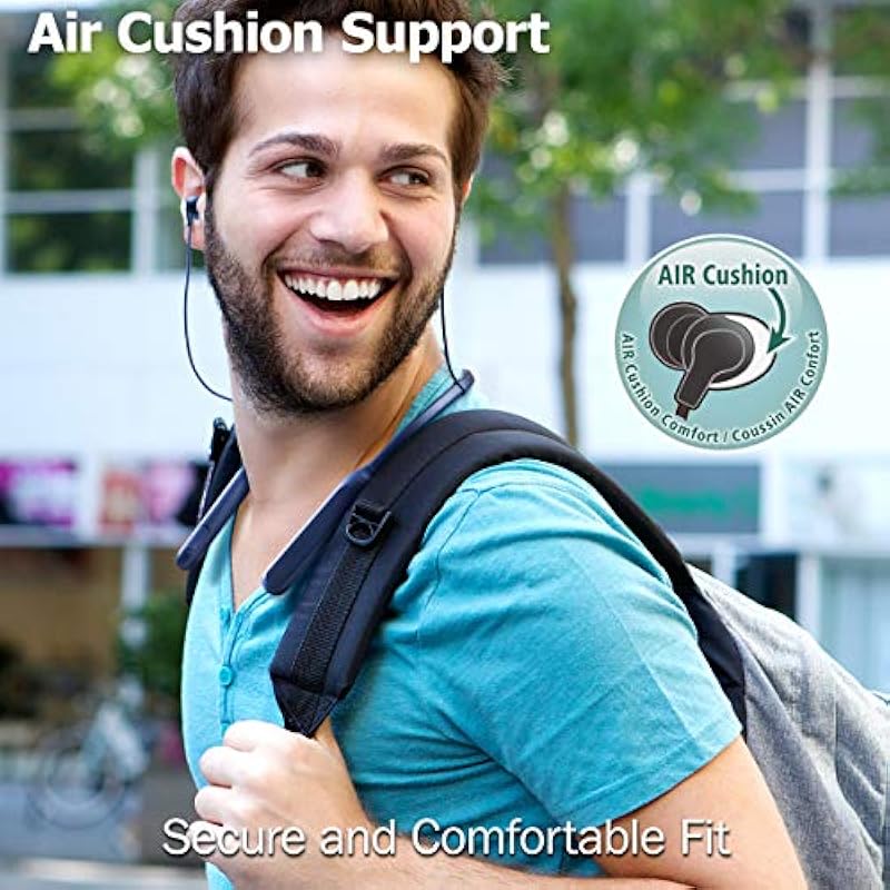JVC Air Cushion Wireless Earbuds Headphones, Bluetooth 5.0, Water Resistant IPX4, Long Life Battery (up to 24 Hours), 3-Button Remote with mic - HAFX41WB, Black, Medium Black Medium Neckband 상세이미지 2
