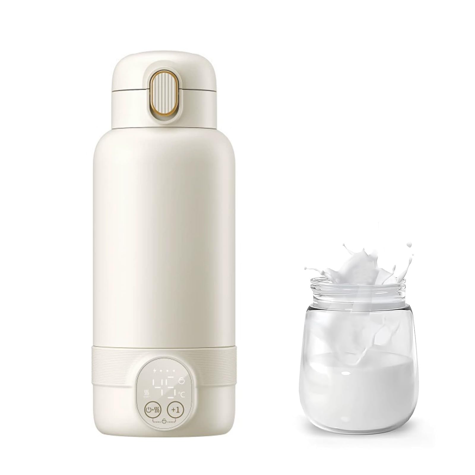 Calienta Biberones Portátil,500ml,Calentador De Biberones Para Bebés,Calentamiento Rápido En 3 Min,37°c a 55°c,Acero Inoxidable 316l,Para Agua/Leche/Leche Materna,Viajes,Al Aire Libre,En Casa(Blanco)