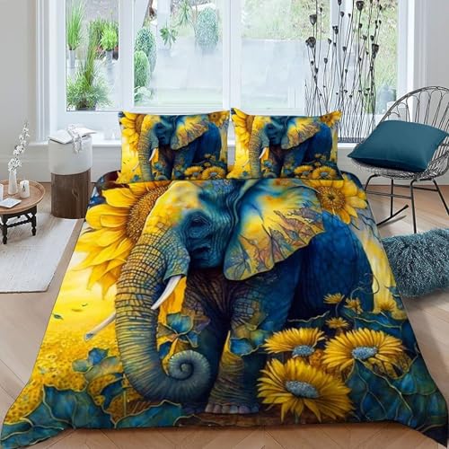 Housse de couette éléphant imprimé 3D SunFleurs microfibre 200x200