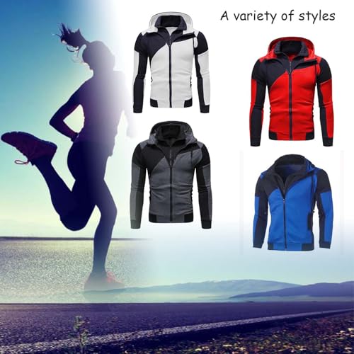 Men's Double Zipper Hoodies Long Sleeve Contrast Color Sweatshirt Sport Jacket Lightweight Outwear-Red||L2