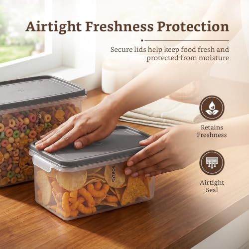 Image of Amazon Brand - Solimo Airtight Plastic Rectangle Storage Containers Food Grade Set of 2 (10.5L & 15L) | BPA-Free Durable Kitchen Storage | Stackable Pantry & Fridge Containers for Dry Food, Grey