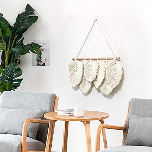 Tapisserie murale plumes Lmovutcom macramé à pompons