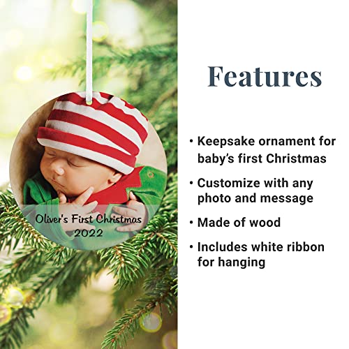 Let's Make Memories Personalized Baby's First Christmas Ornament Round With Photo & Message- Holiday Ornament - Custom Photo, Message - Christmas 2022 Keepsake Ornament For Baby's 1St Christmas #TOP2