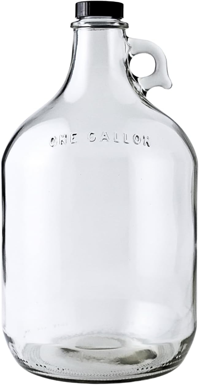 Glass Water Bottle Includes 38 mm Polyseal Cap, 1 gallon Capacity, Clear