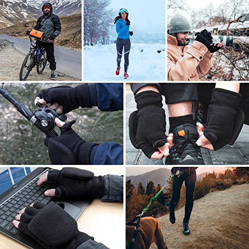 OZERO Damen Winterhandschuhe, Fingerlose Thermo Fahrradhandschuhe Reithandschuhe Motorradhandschuhe, Schwarz, M