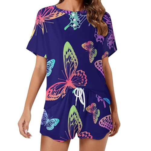 Pyjama femme manches courtes vêtement de nuit été ensemble sleepwear léger