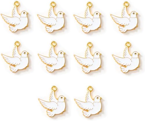 10 dijes de paloma para collar, pulsera, llavero, esmalte chapado en bricolaje, lindo colgante de paloma de la paz para suministros de manualidades,