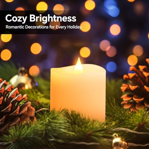 Image of 3x3 Flickering Flameless Candles, Real Wax LED Battery Operated Candles, 3 inch Flameless Candles with Remote,for Wedding Holiday Home Decor,Ivory