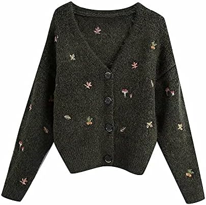 Wangyou レトロな甘い刺繍vネックカーディガンセーター女性シックな長袖カジュアルスリムコート Lasting Color お得セット Size As Picture S
