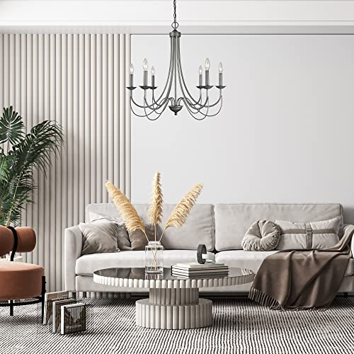 Log Barn French Country Chandelier, Modern Farmhouse Lighting Style In Brushed Rustic Dark Grey, Kitchen Island Pendant For Dining Room, Bedroom #TOP2