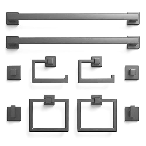 Luxury Charcoal Graphite Bathroom Hardware Set – 10-Piece Modern Square
