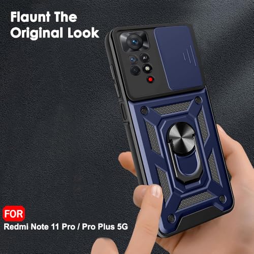 Image of TheGiftKart Tough Armor Bumper Back Cover Case for Mi Redmi Note 11 Pro /Pro Plus 5G | Kickstand & Ring Holder | 360 Degree Protection Back Cover Case (PC & TPU, Sliding Camera Cover, Blue)