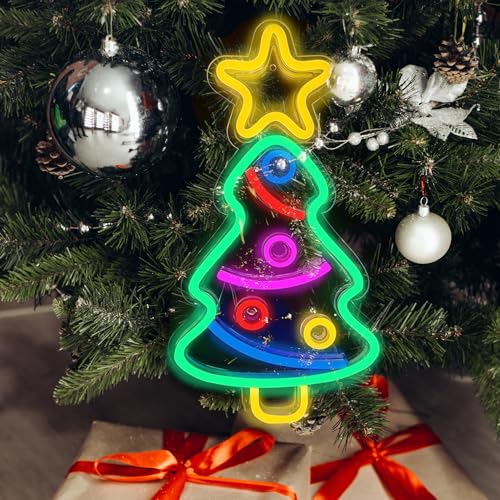 Image of Christmas Tree Neon Sign, Xmas Trees LED Neon Signs for Wall Decor Art, USB Powered Acrylic Neon Lights for Bedroom Kids' Room Home Decoration Birthday Bar Wedding Party Gifts