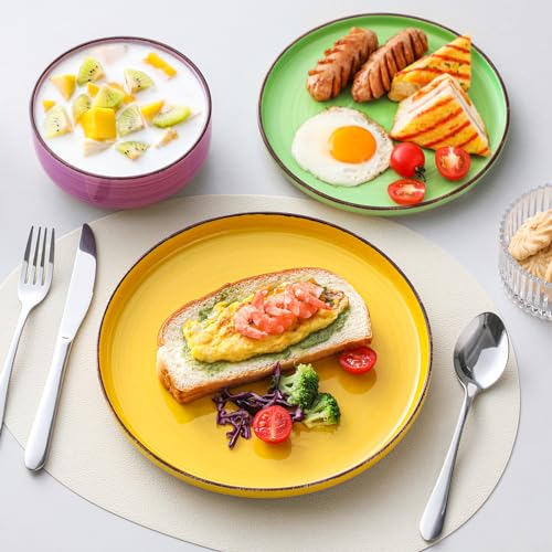 Image of vancasso Bonita Stoneware Dinnerware Sets, 12 Pieces Dishes Set,Polished Round Plates and Bowls Set for 4, Dishwasher and Microwave Safe, Multicolor