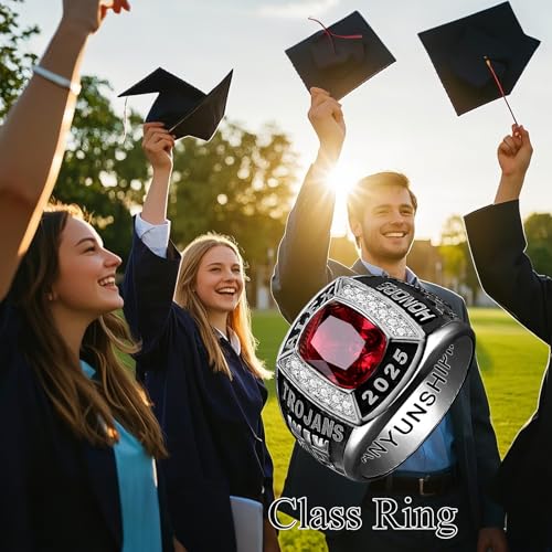 Customizable Class Rings High School and College Graduates, Sterling Silver/10k/14k/18k Graduation Ring Personalized, Birthstone Class of 2025 Ring Graduation Jewelry Gift（With Gift Box）4