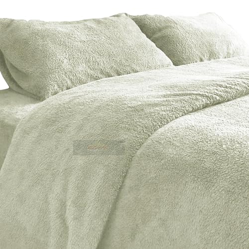 PARADISE STAR Teddy Fleece Duvet Quilt Cover Bedding Set including Matching Pillowcase Fluffy Thermal Warm and Cosy Cream Single 135cm x 200cm Approximate - Image 3