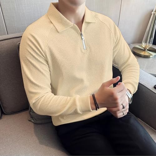 Image of madfrog Men Solid Zip Polo Neck Full Sleeve Polyester Blend Regular & Comfort Fit T-Shirt for Men's