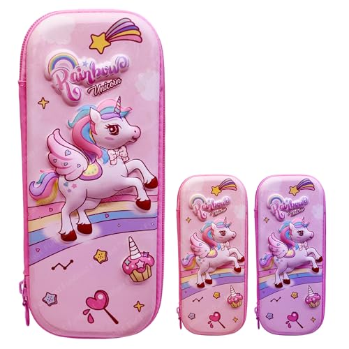 Image of FunBlast Canvas Multipurpose Zipper Pencil Case,Unicorn Pencil Pouch For Girls,Pen & Pencil Pouch Bag Case For School Supplies For Kids,Stationery Organizer,Return Gift For Kids (Pink)