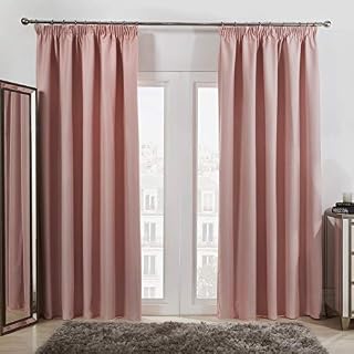 Dreamscene Pencil Pleat Blackout Curtains Set of 2 Thermal Tape Top Heading Panels, Blush Pink - Width 66" x Drop 54"