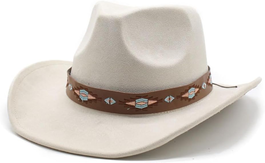 Western Cowboy Hat, Black Felt with Brown Leather Band, Turquoise Studded Hatband