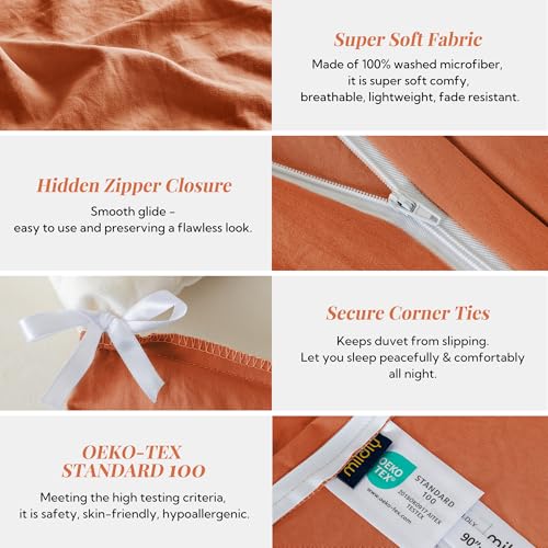 Image of MILDLY Duvet Cover Queen Ultra Soft Comforter Cover Set 3pcs, Burnt Orange | Washed Microfiber Cotton-Like, Breathable Comfort, Hidden Zipper, Corner Ties, OEKO-TEX Certified, Fade Resistant