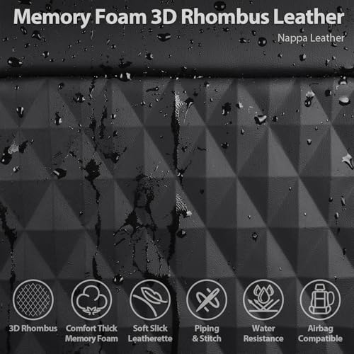 Image of 2Pack Front Car Seat Covers Leather Memory Foam Water Proof Seat Protector Universal Fit for Cars SUVs Trucks Most Vehicles, 3D Foam Rhombus Sideless, Airbag Compatible Non-Slip, 2 Pcs Black