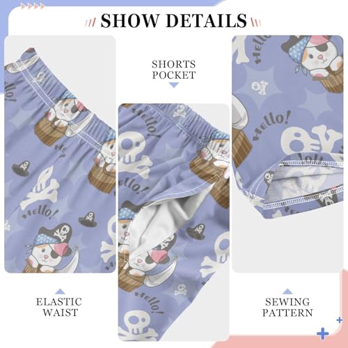 Hello Pirate Cat Boys Long Pants Soft Trousers Elastic Waist Kids Lounge Bottoms with Pockets S-XL4
