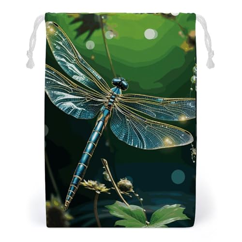 Drawstring Storage Bag Sports Cinch Sack Dragonfly Green Gym String Bags for Travel Swimming Beach