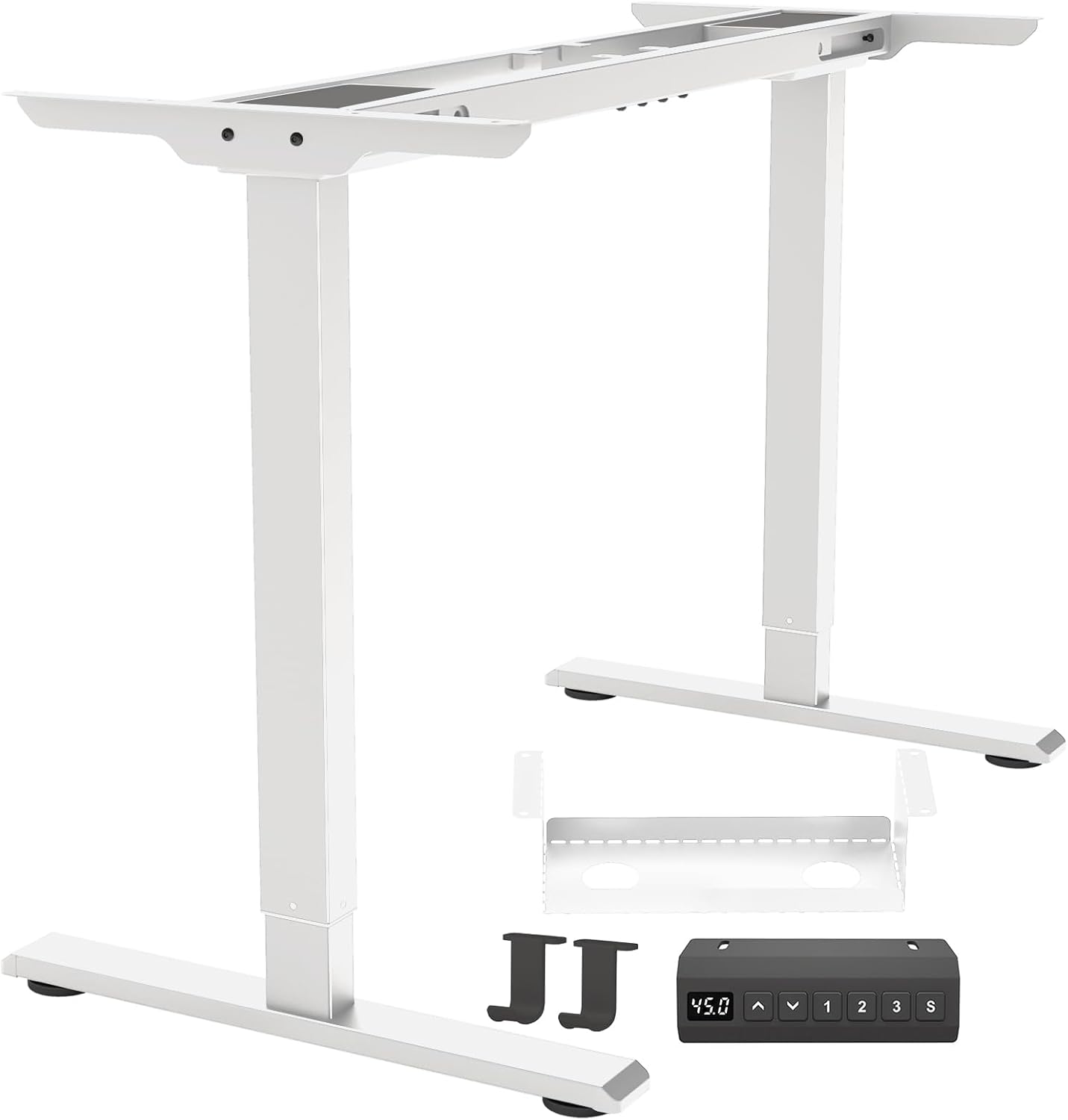 Dual Motor Standing Desk Frame, Ergonomic Stand Up Desk Base Workstation with Cable Management Tray, Headphone Hook for Home Office