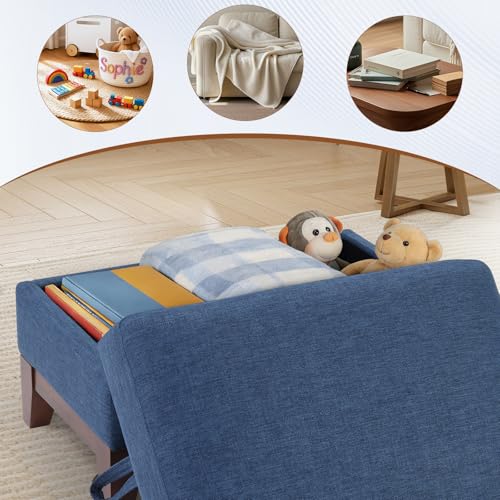 Image of Classic 3-Seater Sofa Set of 2 with Nailhead Trim, High-Density Foam Cushions & Sturdy Solid Wood Legs, Soft Fabric Couch for Living Room, Blue