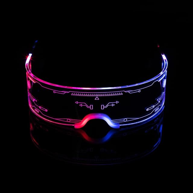 ZFVEN LED Light Up Glasses Visor Glasses for Cosplay Rave Festivals Halloween Bars Clubs Parties 7 Colors Light Up Glasses Futuristic Style (Futuristic)