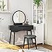 VASAGLE Vanity Table, Makeup Vanity Desk with Rounded Mirror, 2 Drawers, Vanity Set with Upholstered Stool, for Bathroom, Bedroom, Black URDT11BK