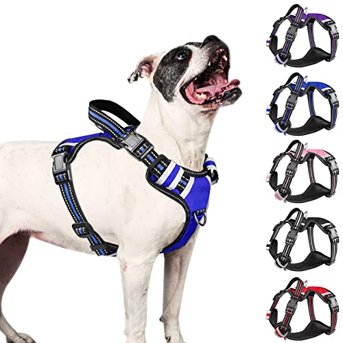 WINSEE Dog Harness No Pull, 4 Snap Buckles Pet Harness with 2 Leash Clips, Adjustable Soft Padded Dog Vest, Reflective Pet Oxford Walking Vest with Easy Control Handle, NO Need Go Over Dog’s Head