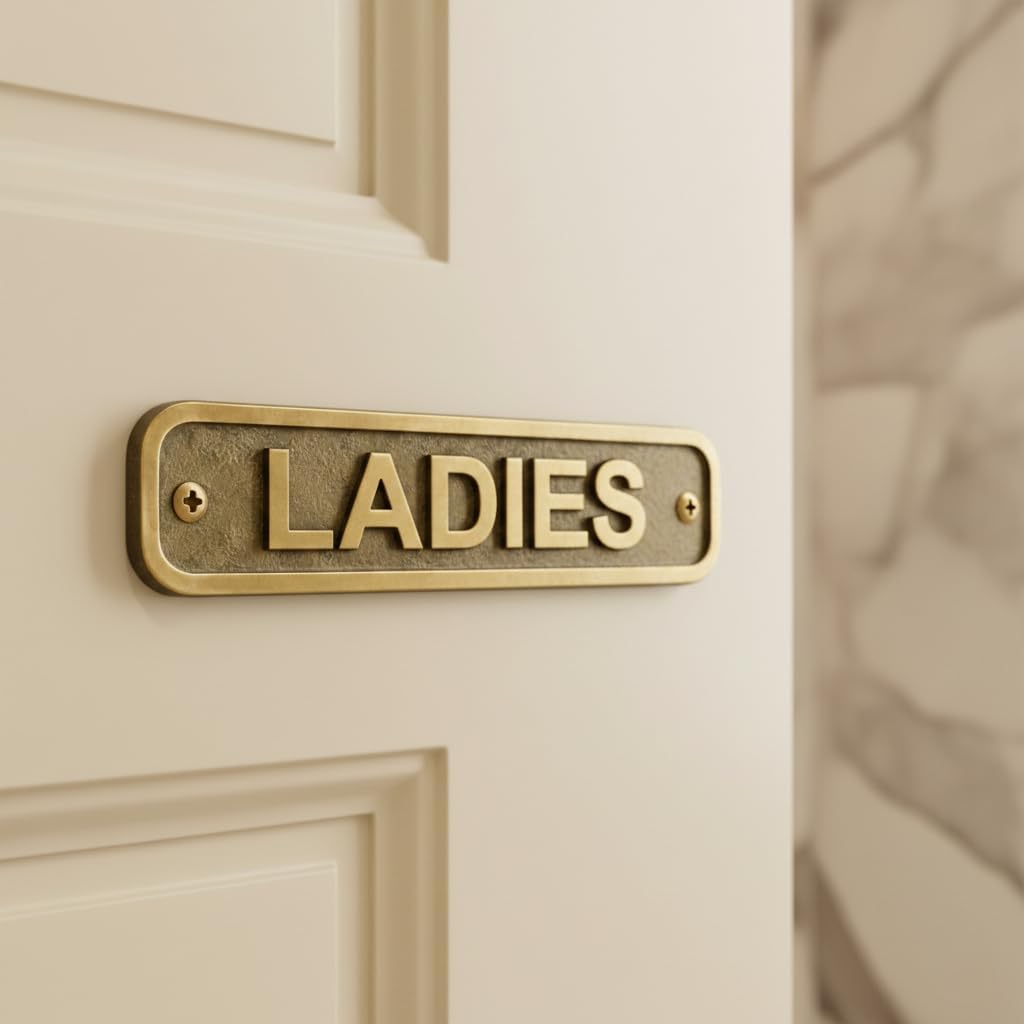 Custom Engraved Antique Brass Name Plaque – Personalized Metal Door Sign Plate for Home Office Desk Wall Decor – Custom Text Gift, Housewarming, Business (22x5 cm)
