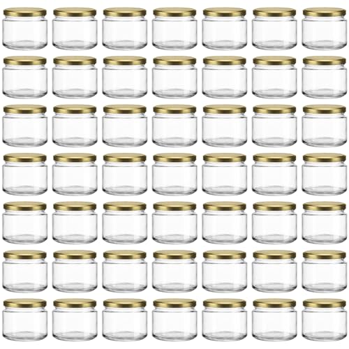 hocz 50x Marmeladengläser 330 ml | mit Deckel Gold TO 82 | Einmachgläser mit Schraubdeckel zum befüllen | Sturzgläser für Marmelade Schraubgläser | leere Gläser Set | 50 Stück
