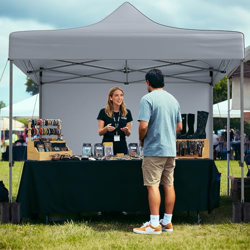 Image of Tangkula 10x10 FT Pop Up Canopy, Outdoor Tent with 4 Removable Sidewalls, Carbon Steel Frame, 4 Sandbags, 8 Stake & 4 Ropes, Wheeled Bag, Portable Canopy Tent for Party Event Camping (Gray)
