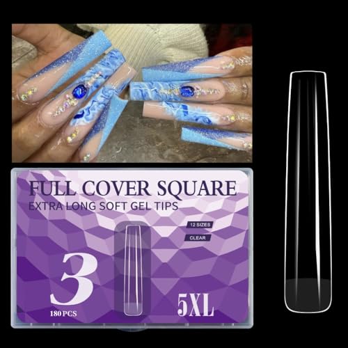 180pcs 5XL Long Clear Full Covers Nails Tips for Professional Salon Nails Art Fashionable Manicure Nails Accessories