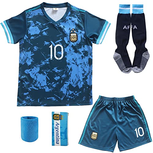 image for ORGBRAIN 2021 Argentina Away Copa-American #10 Kids Soccer Jersey & Sh