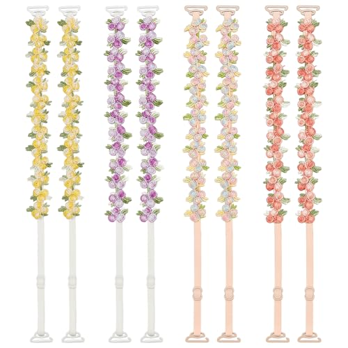 Image of FREEBLOSS 4 Pairs Decorative Floral Bra Straps Removable Invisible Bra Strap Replacement Adjustable Floral Decorative Straps
