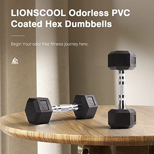 Lionscool Pvc Encased Hex Dumbbell In Pairs Or Single, Premium Hand Weight With Metal Handle For Strength Training, Resistance Training, Build Muscle And Full Body Workout, 5-60Lbs Free Weights (8Lb Pair) #TOP1
