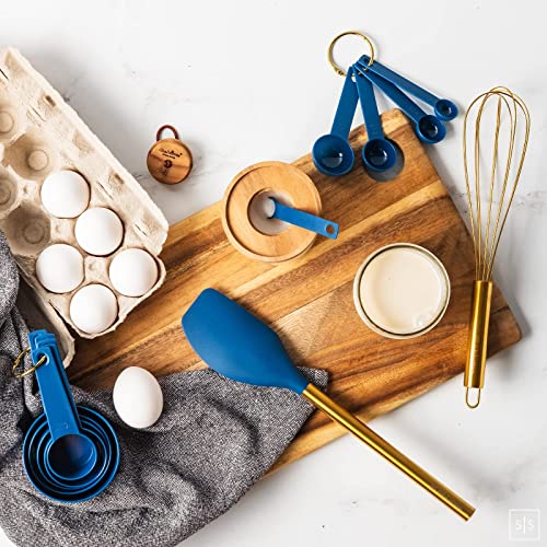 Gold And Navy Blue Kitchen Utensils Set -17Pc Set Includes Gold Utensil Holder, Blue & Gold Measuring Cups And Spoons, Gold Kitchen Utensils - Navy Blue Kitchen Accessories, Unique Cooking Gifts #TOP3