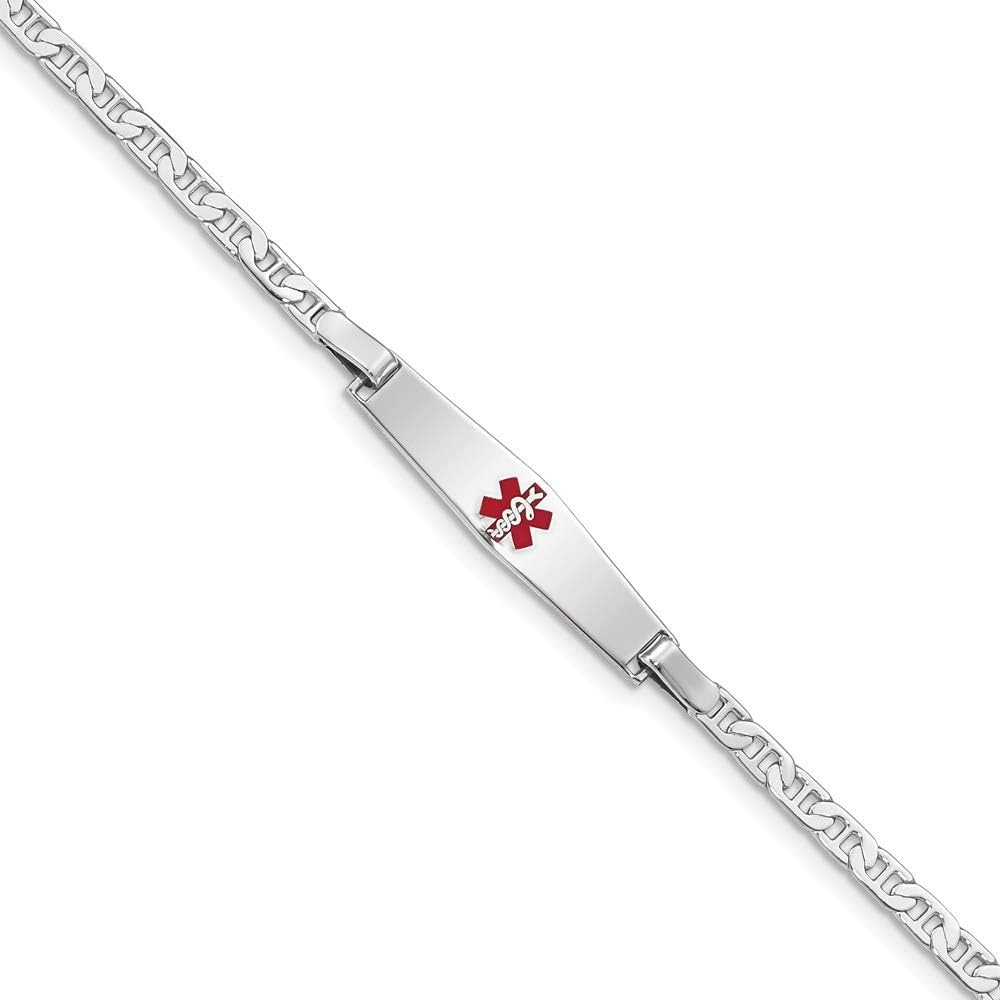 Jewels By Lux Polished Engravable Personalized Custom 925 Sterling Silver Medical ID Anchor Link Bracelet For Men or Women Length 7 inches Width 3 mm With Lobster Claw Clasp