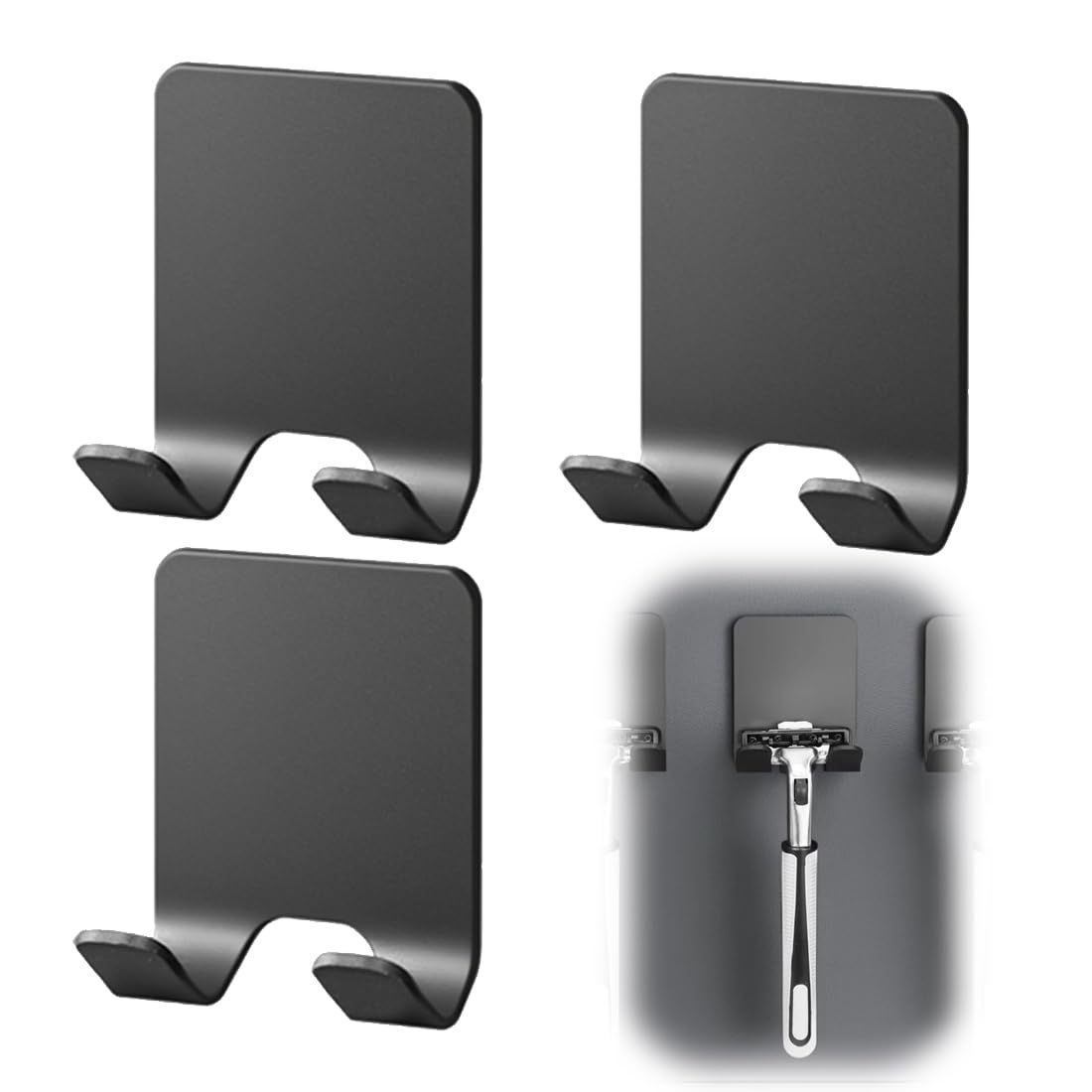 Porta Rasoio Doccia, Gancio Doccia, Supporto Rasoio, Ganci Porta Rasoio Autoadesivi, Ganci Adesivi, Shower Holder, Ganci Adesivi per Bagno Cucina Toilette Ufficio (3 Pezzi, Nero)