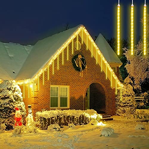 AMZBAI Lumières de Pluie de Météores 30cm 8 Tubes 192 LED IP65 Etanche Décoration Lumière Lumineuse MéTéOre Pluie pour mariage, fête et décoration de Noël, Beige Cover